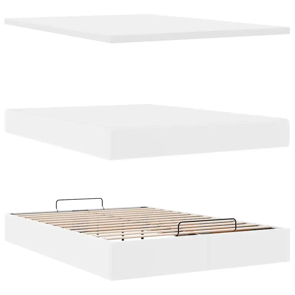 Struttura Letto Pouf con Materasso Bianco 140x200 cm Similpelle 3311309