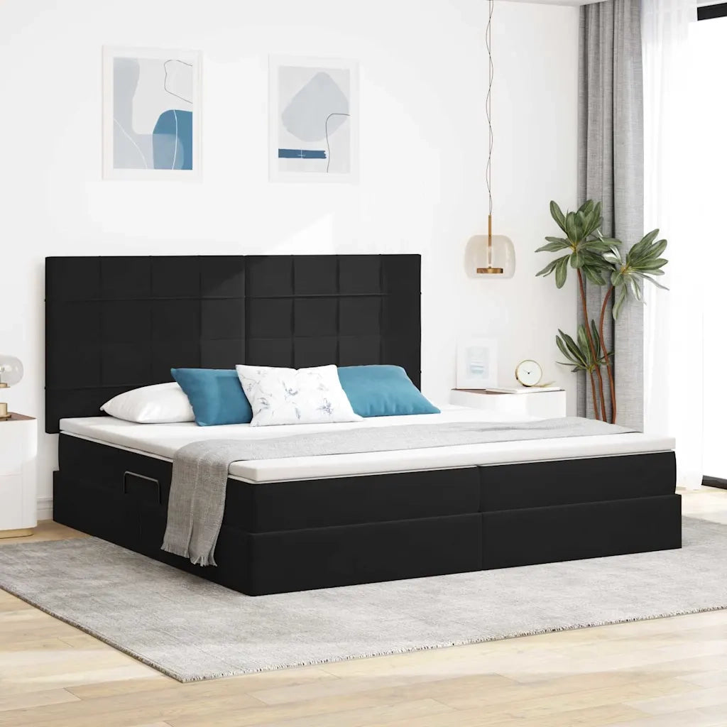 Letto con contenitore e LED con led Nero 200 x 200 cm Velluto