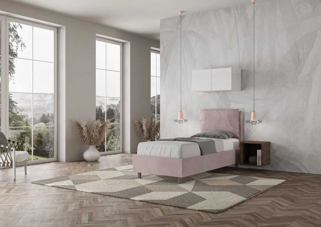 BS COM Letto singolo contenitore imbottito 90x200 microfibra glicine