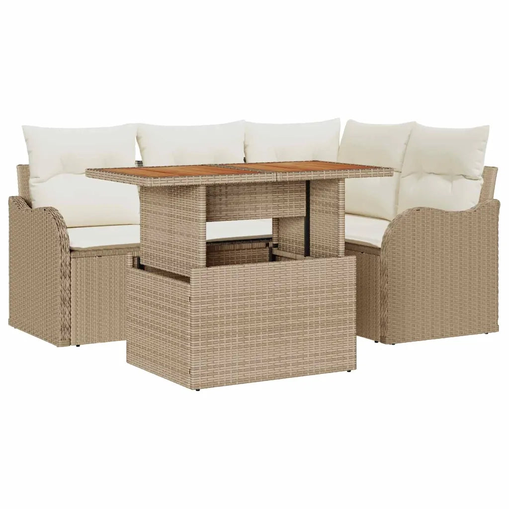 Set Divano da Giardino 5 pcs Beige Poly Rattan