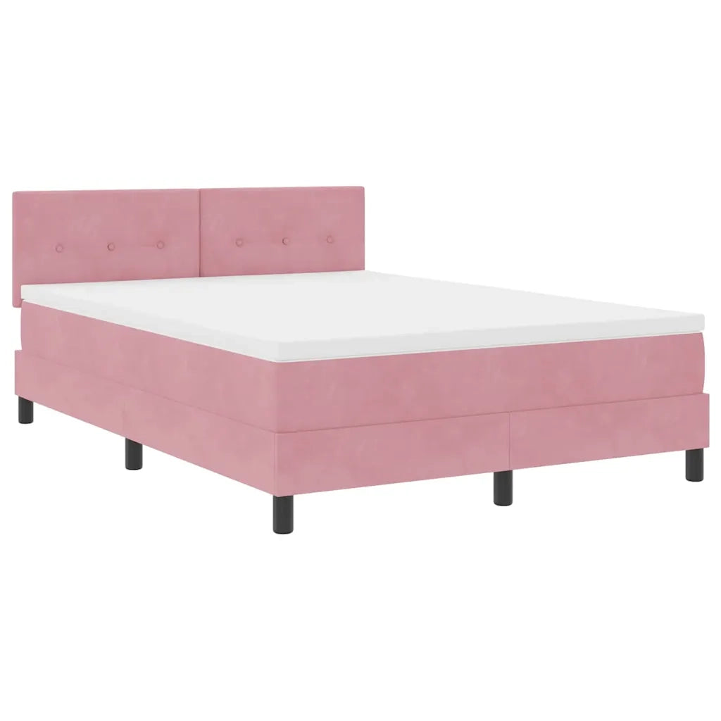 Letto a Sorgente LED con materasso Rosa 140 x 190 cm Velluto