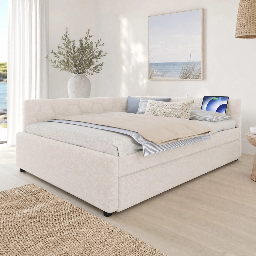 Letto daybed 140x200 cm con letto estraibile, USB, Type-C e luce integrata