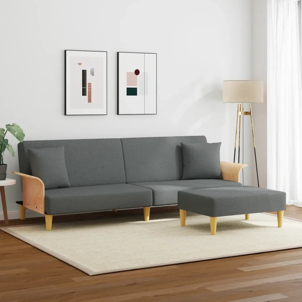 Divano Letto 2Posti Cuscini e Poggiapiedi Grigio Scuro Velluto 3216216