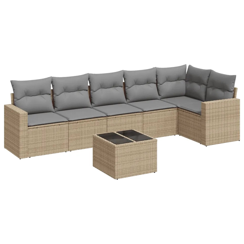 Set Divani da Giardino 7 pz con Cuscini Beige in Polyrattan 3218989