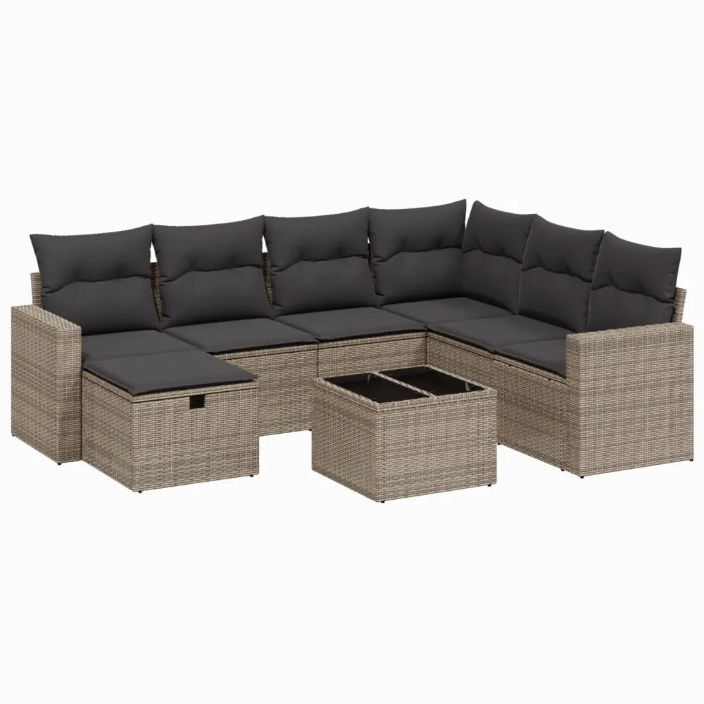 Set Divano da Giardino 8 pz con Cuscini Grigio in Polyrattan 3263536