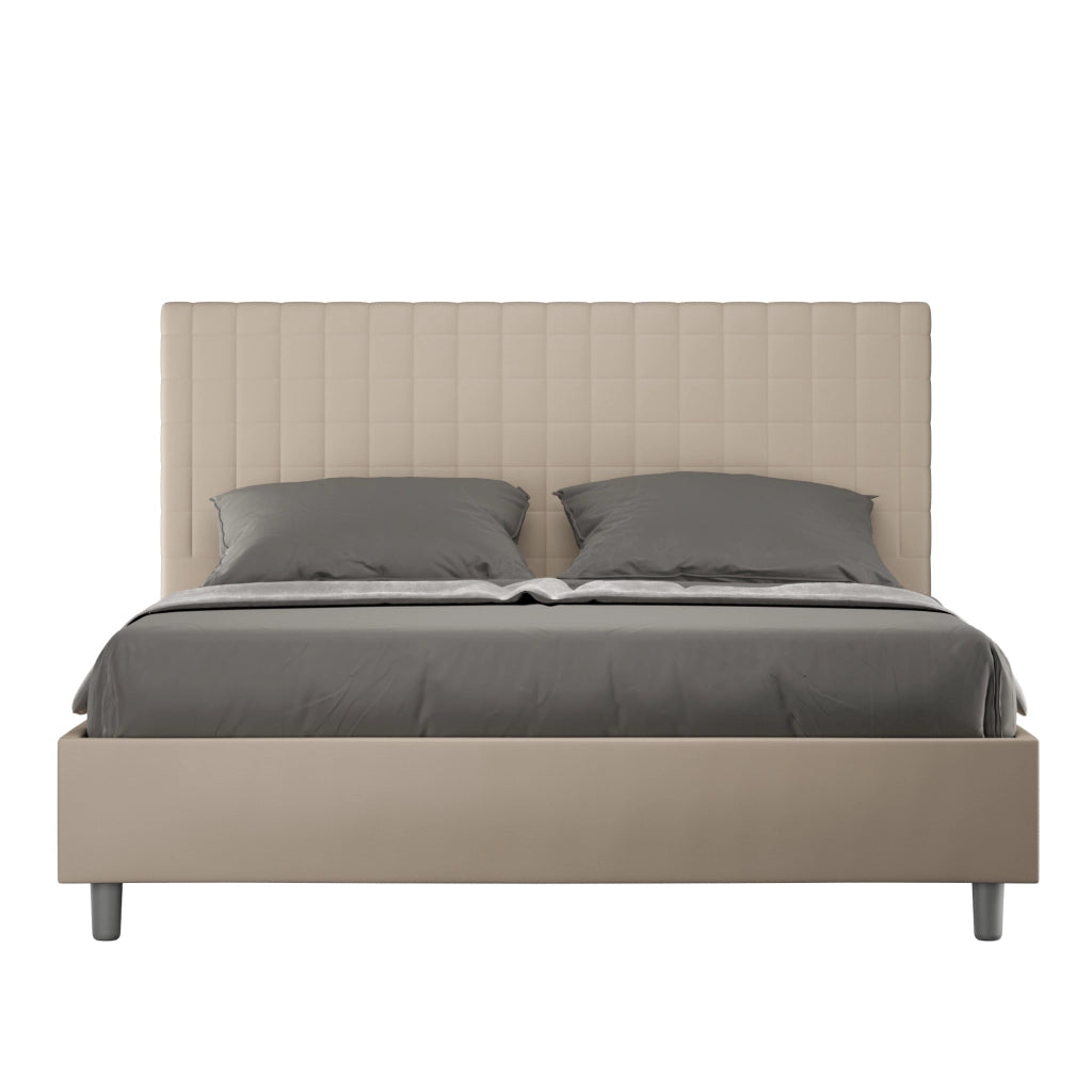 BS COM Letto matrimoniale con rete imbottito 160x210 similpelle tortora