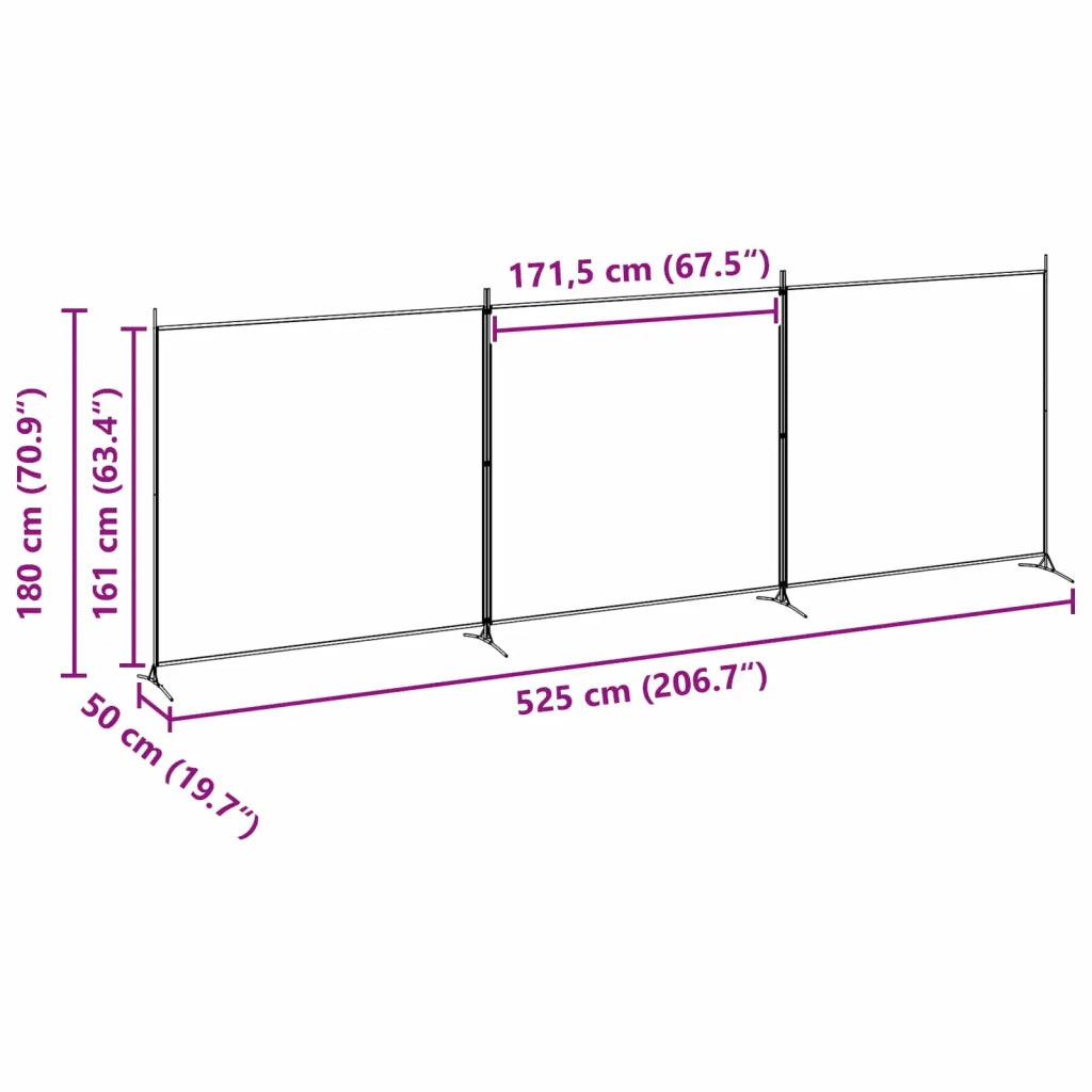 Divisorio Ambienti | Divider per stanze | Paravento a 4 Pannelli Beige 525 x 180 cm Tessuto