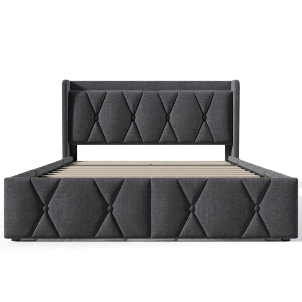 Letto matrimoniale 140x200 cm grigio con 4 cassetti