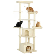 Tiragraffi per gatti multilivello 200cm ¨C Xylo ¨C con 2 casette, 2 lettini e amaca, beige