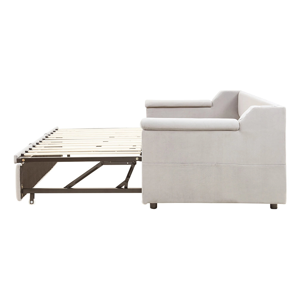 Divano letto-Xylo-90x190 cm-Bluetooth, USB, velluto beige