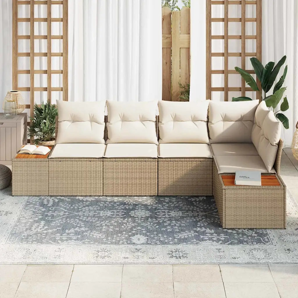 Set Divano da Giardino 5 pcs beige e panna Poly Rattan
