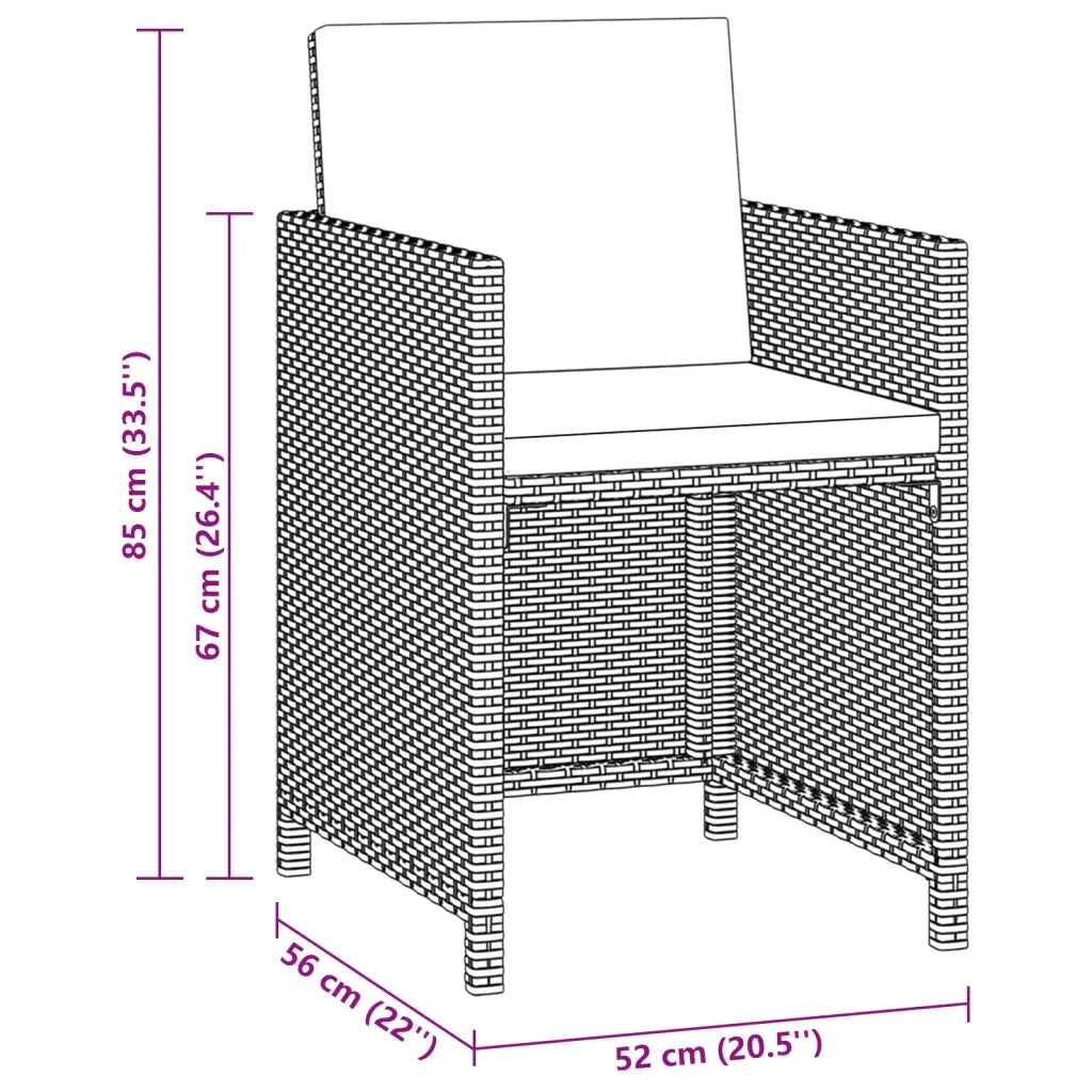 Set da Pranzo da Giardino 3 pz con Cuscini Polyrattan Grigio 3095500