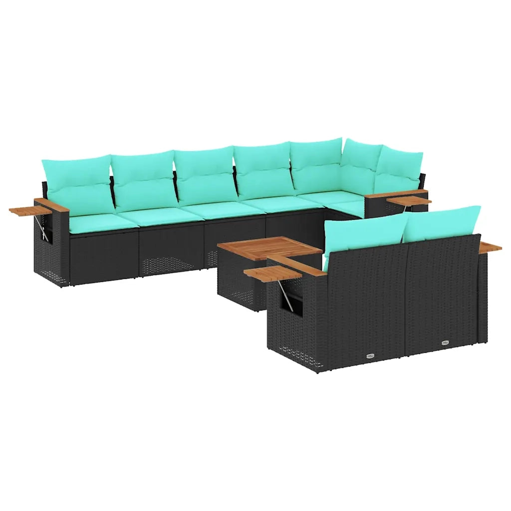 Set Divani da Giardino 9 pz con Cuscini Nero in Polyrattan 3226995