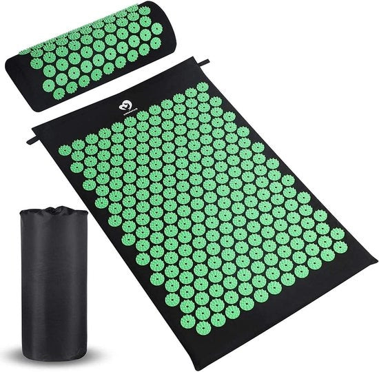 Set di mattonella e cuscino per acupressione - massaggi e sollievo dal dolore - mattonella massaggiante verde