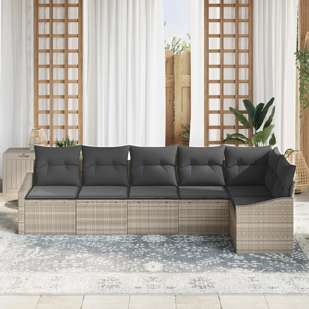 Set di divani con cuscino 6 pcs Grigio chiaro polyrattan
