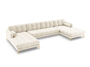 Cosmopolitan Design - Divano panoramico "Bali" 7 posti in velluto beige chiaro 