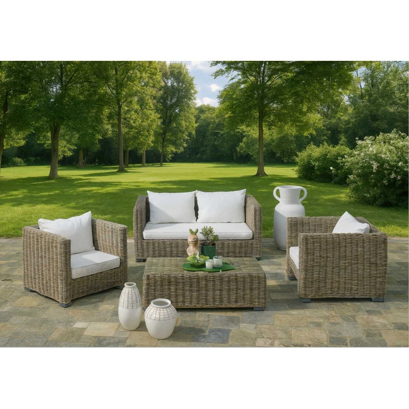 Salotto Rattan Manila Grigio Con Cuscini Divano 2 Posti