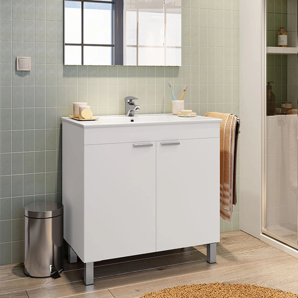 Massiola, Mobile Sottolavabo 2 Ante, 80x45x80h cm Bianco Lucido