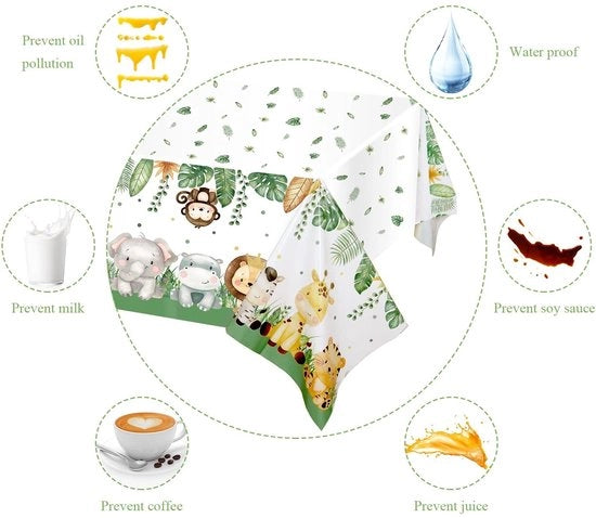Tappeto da tavolo impermeabile - Tappeto da tavolo safari/jungle - 2 pezzi - 108 x 180 cm - Biodegradabile - Decorazione di compleanno - Tappeto da tavolo di compleanno
