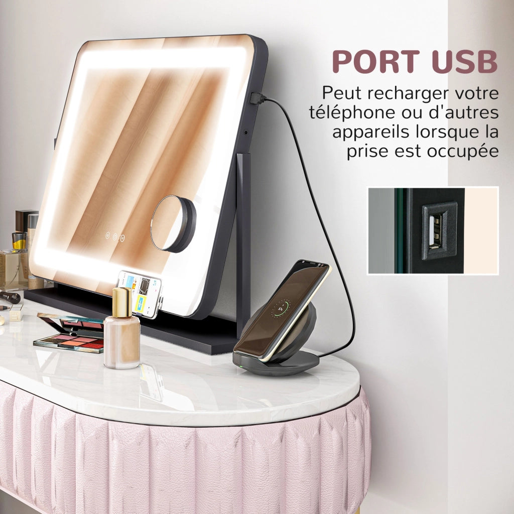 Specchio LED con Ingrandimento e Ricarica USB ¨C Minimal ¨C Bianco 62.5x52 cm