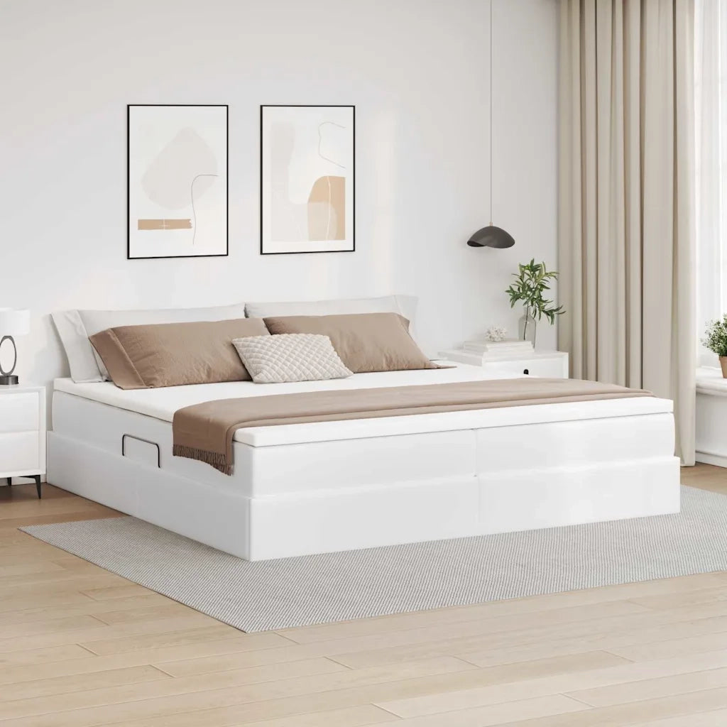 Letto con contenitore e materasso Bianco 200 x 200 cm 3370179