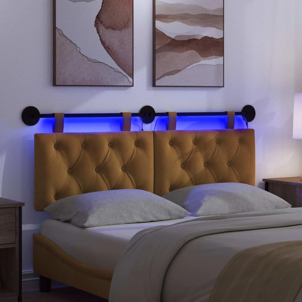 Testiera sospesa Con luce LED Marrone Velluto 3424645