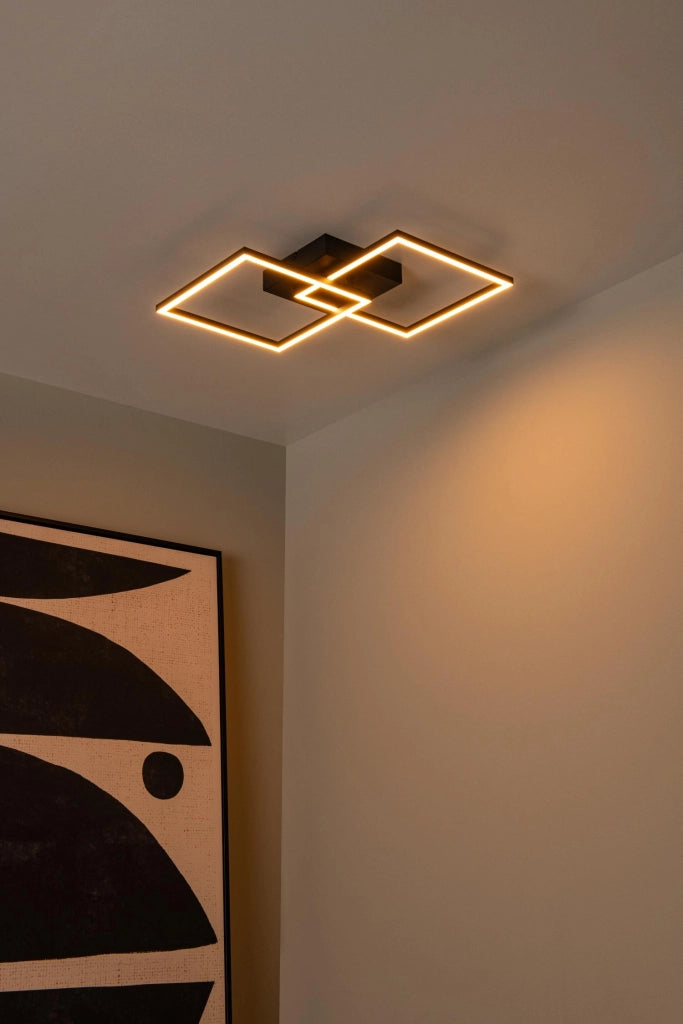 Lampada da soffitto LED nera 2 luci quadrati ARIANNE Lucide
