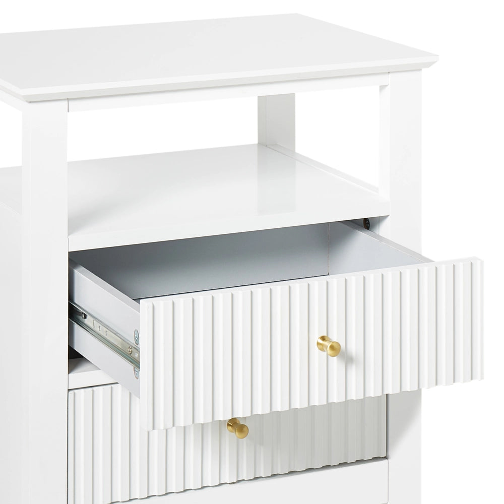 Comodino a 2 cassetti MDF bianco 1 ripiano Maniglia oro Camera da letto Elegante