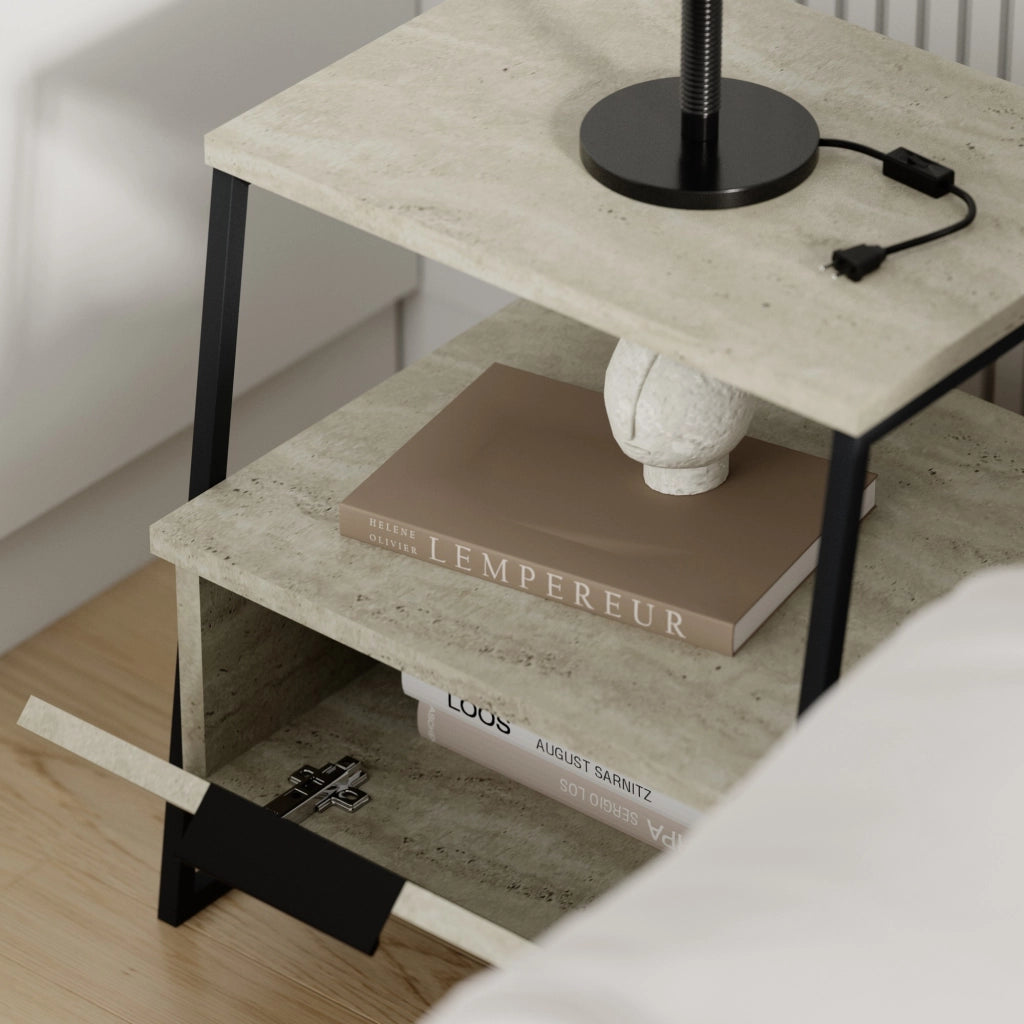 Comodino in legno "Pal" - 45 x 40 x 50 cm - Travertino