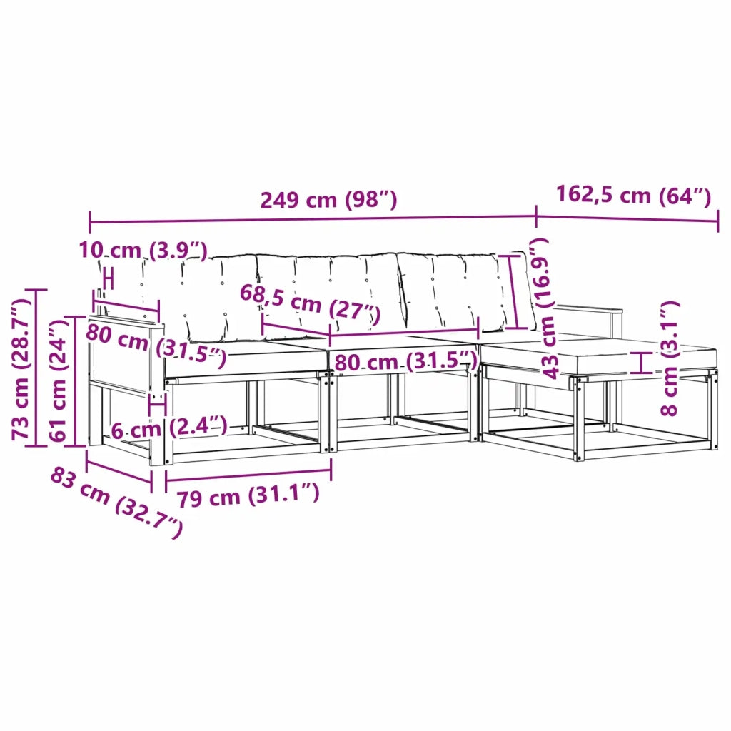 Set di divani da esterno 4 pz Naturale e Grigio Chiaro 3381347