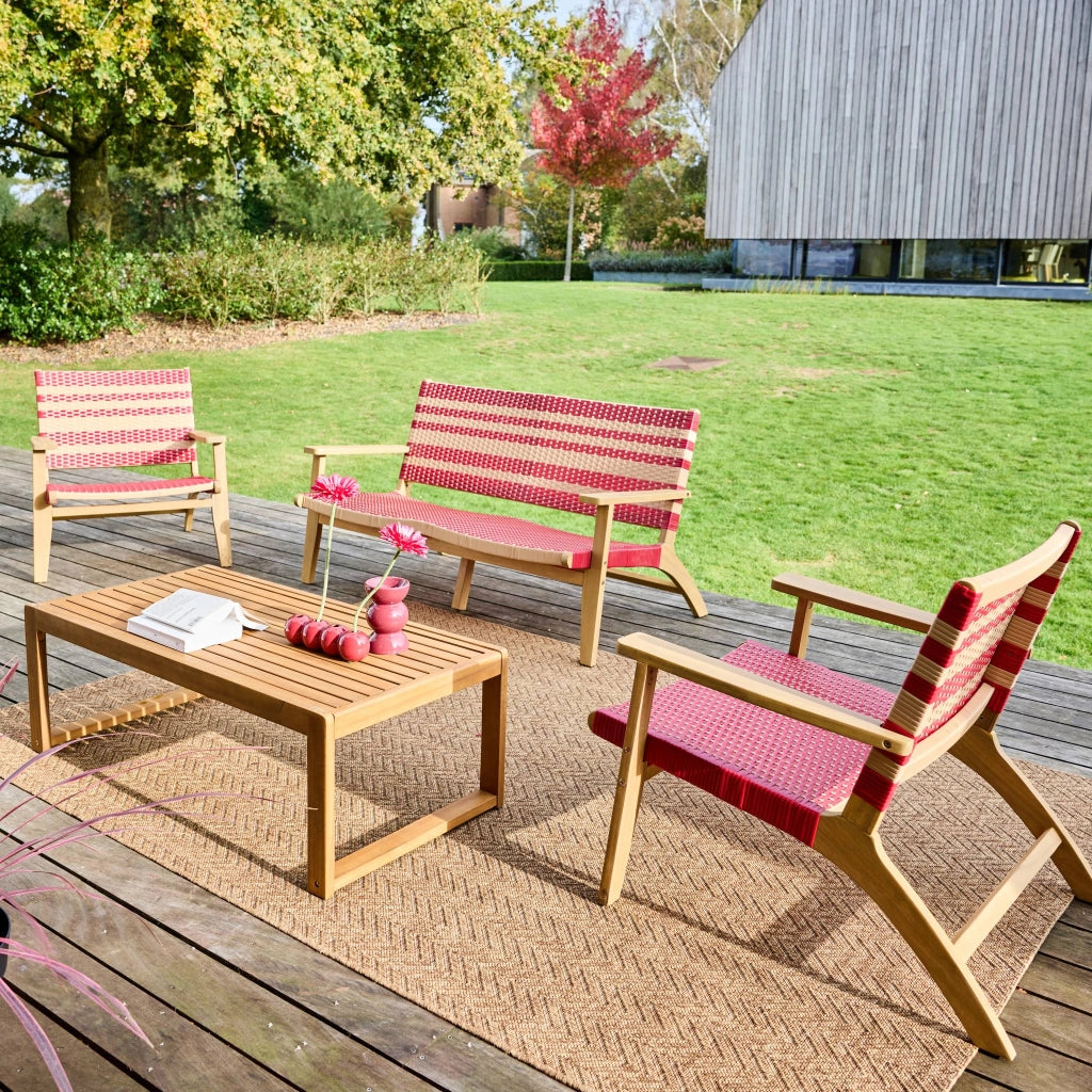 Salotto da giardino in legno di acacia e resina, 4 posti, teak