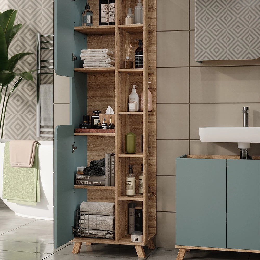 Vicco Set di mobili da bagno Sonoma/blu 3 parti