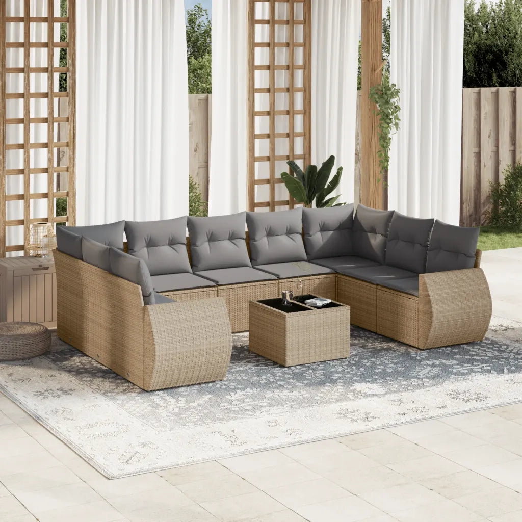 Set Divano da Giardino 10 pz con Cuscini Beige in Polyrattan 3254146