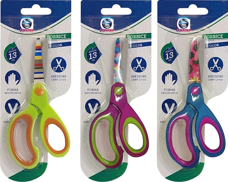 FORBICE BICOLOR CON PUNTA ARROTONDATA 13 CM CON MANICO IN PLASTICA BICOLOR