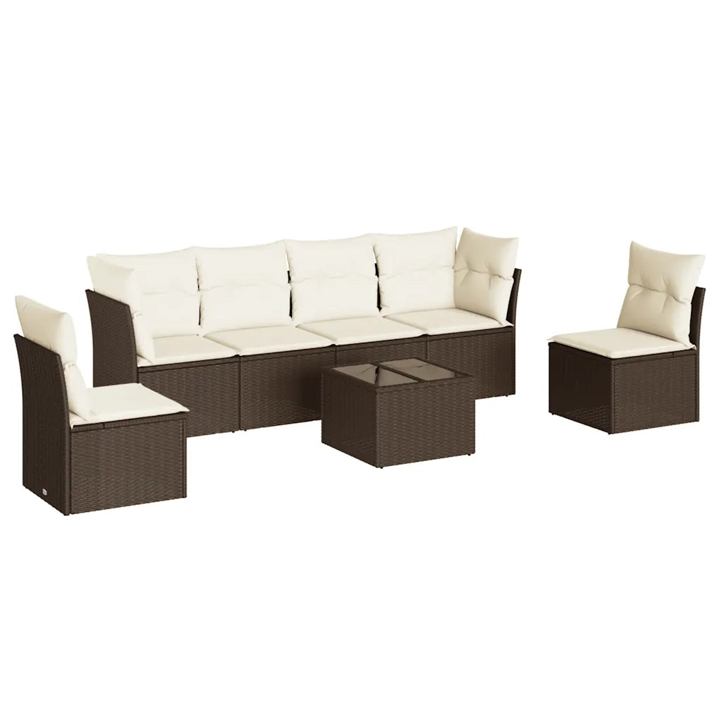 Set Divani da Giardino 7 pz con Cuscini Marrone in Polyrattan 3249222