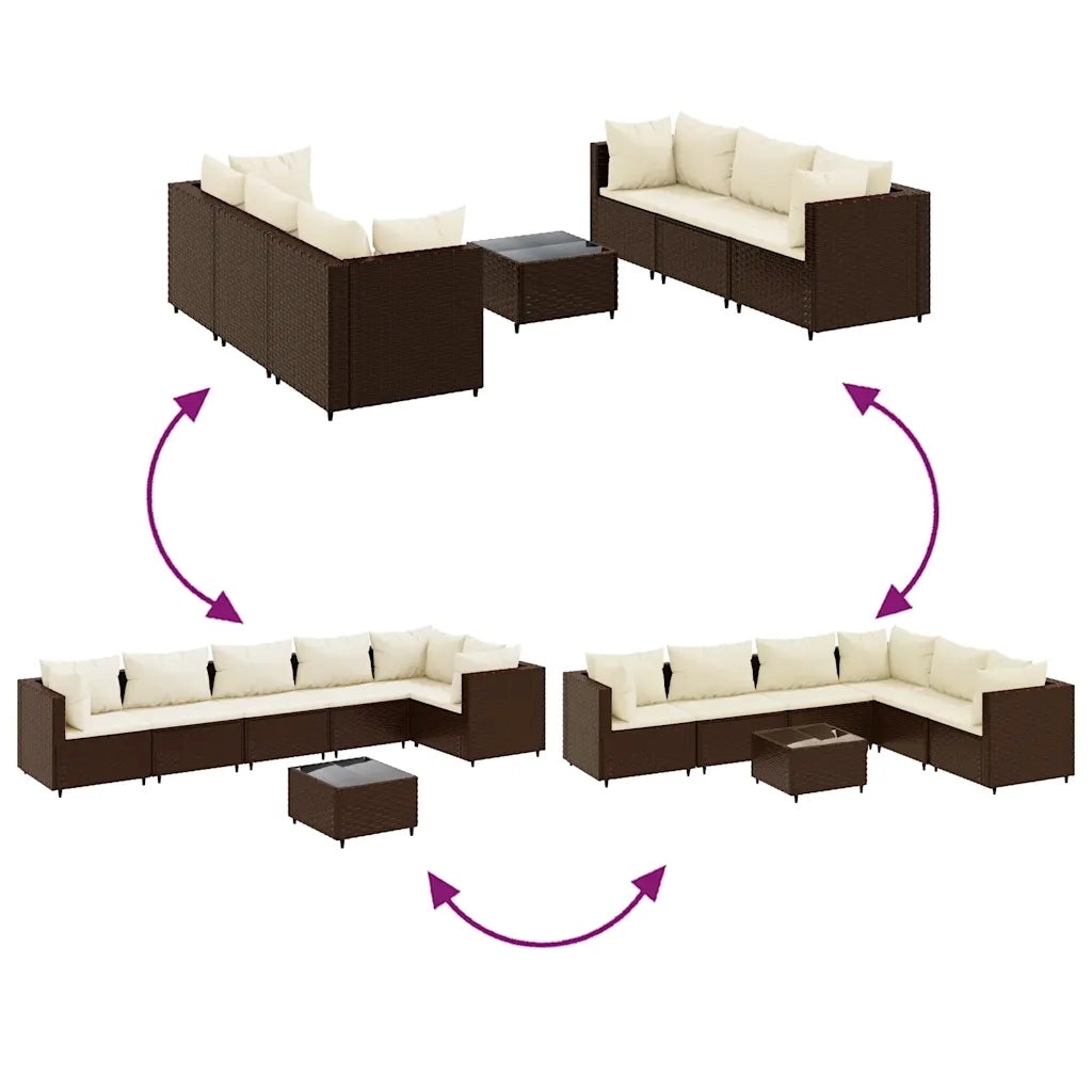 Set Divani da Giardino 7 pz con Cuscini in Polyrattan Marrone