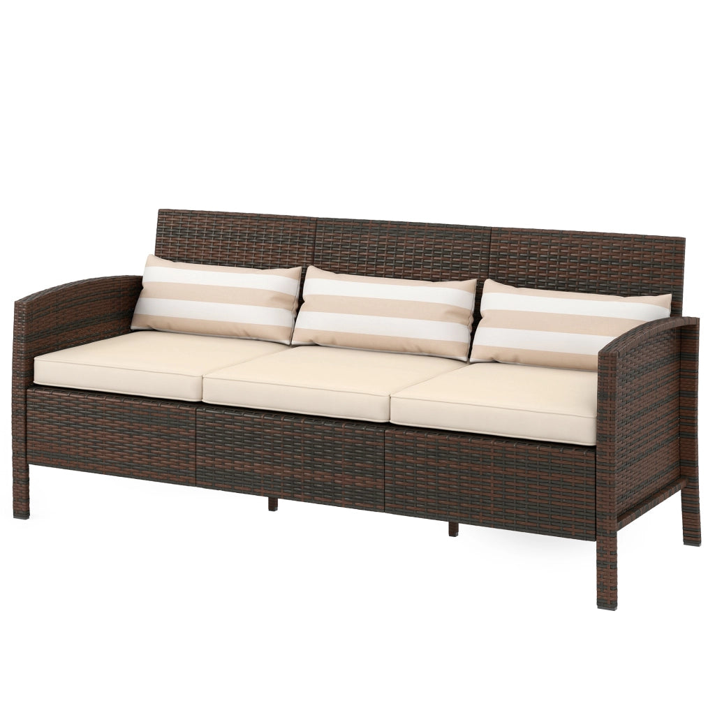 Divano 3 posti da esterno in rattan PE ¨C Xylo ¨C marrone, cuscini imbottiti sfoderabili, 173x68x78 cm