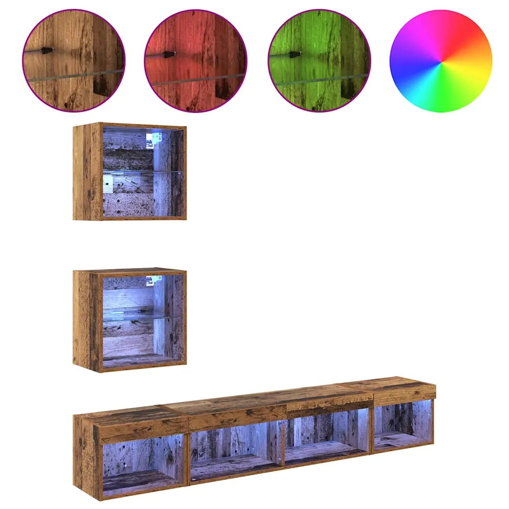 Unità a muro per TV con LED con led 5 pcs Legno vecchio