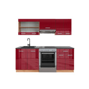 Vicco Cucina componibile Rosso lucido/rovere dorato 200 cm , PL Antracite