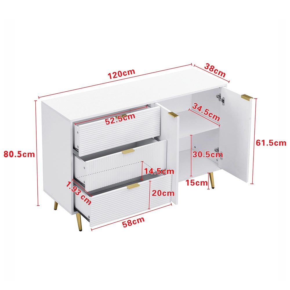 Buffet - Xylo - 140??40??85 cm - Porte e Cassetti con Maniglie Dorate