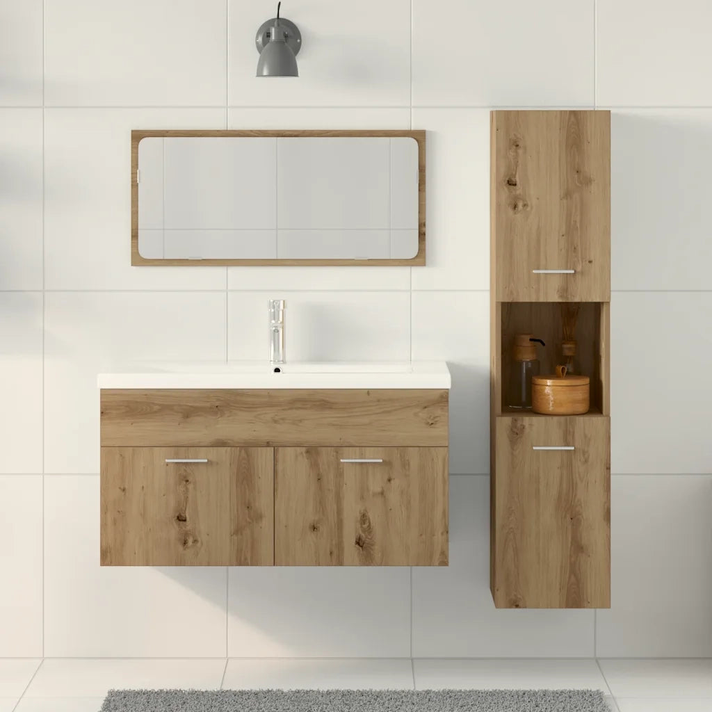 Set Mobili da Bagno 3 pz Rovere Artigianale Legno Multistrato 3328592