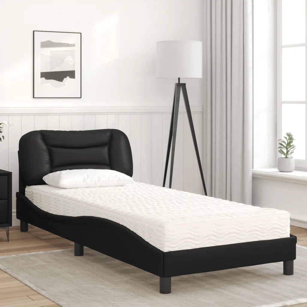 Letto con Materasso Hvar Nero 90x200 cm in Similpelle