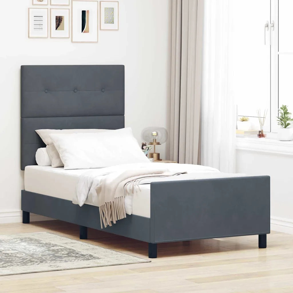 Letto a molle con testiera Grigio scuro 90 x 200 cm Velluto