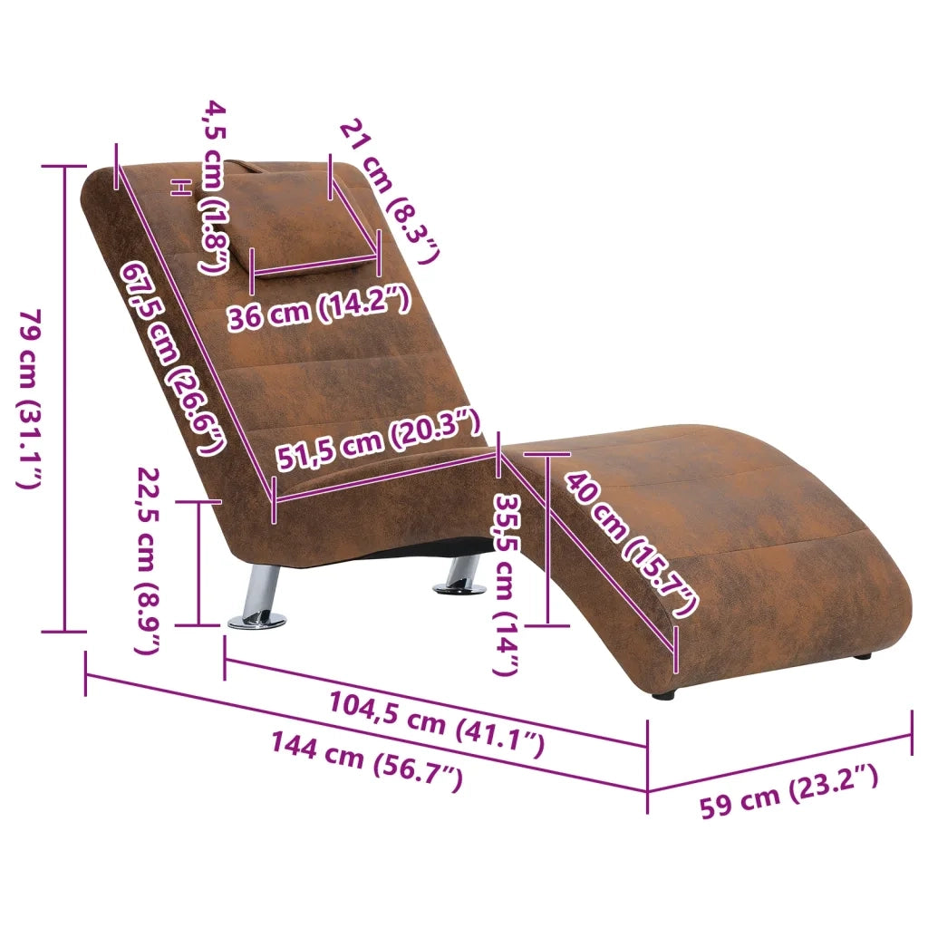 Sdraio con Cuscino Marrone in Pelle Sintetica Scamosciata CFW6905310
