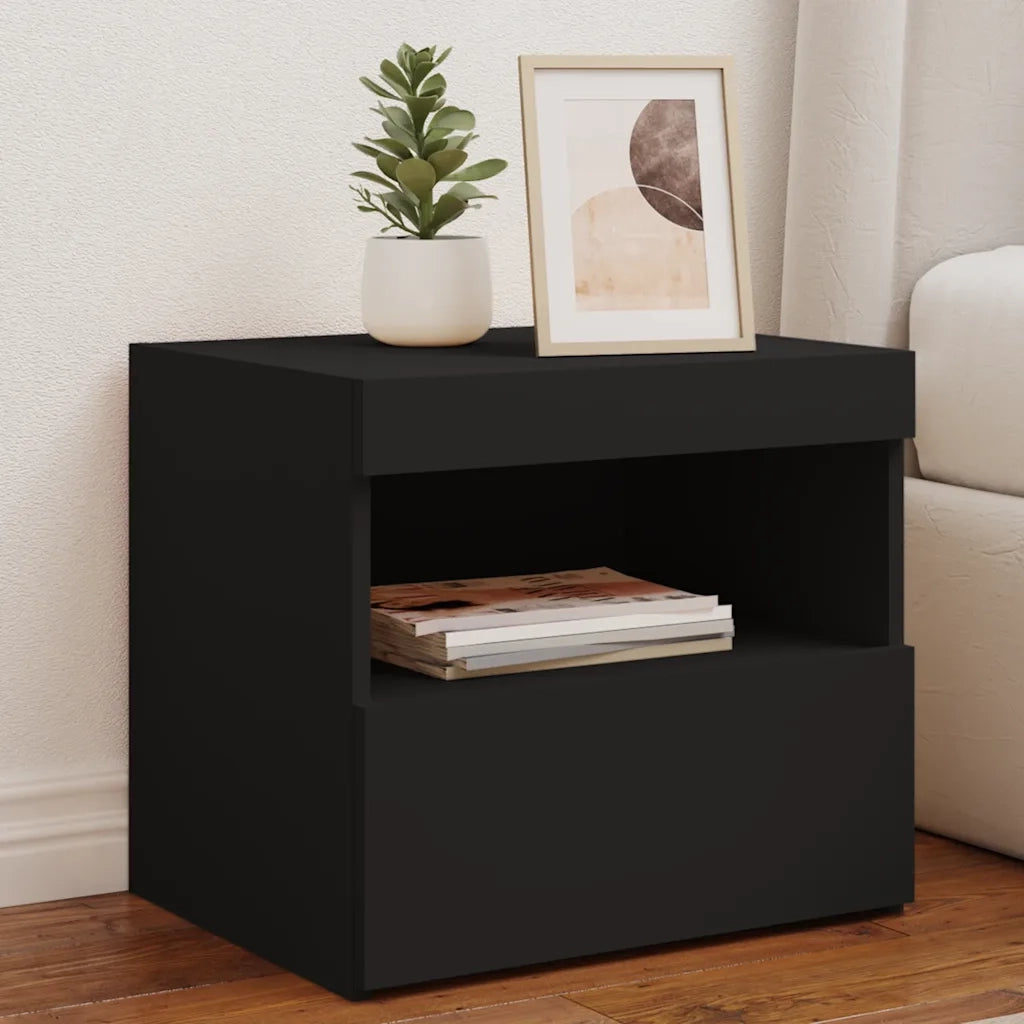 Comodini con Luci LED 2pz Neri 50x40x45 cm 836766