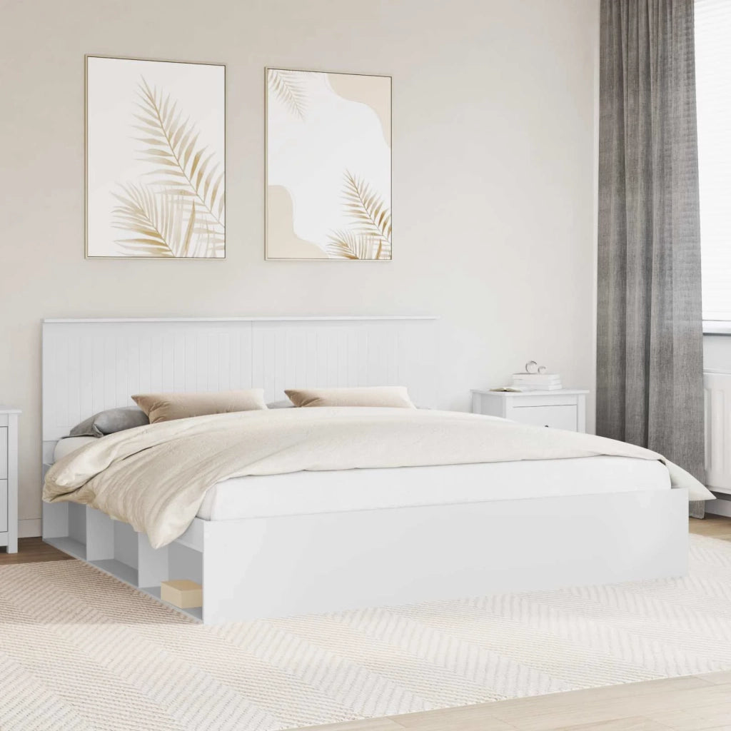 Struttura del letto-Giroletto-Rete del Letto Bianco 200 x 200 cm Pino massello 291644