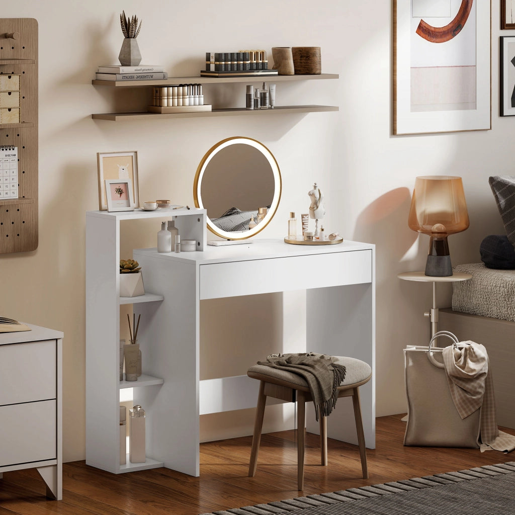 Scrivania PC Moderna con Cassetto e Ripiani Aperti ¨C Minimal ¨C 100x40x90 cm