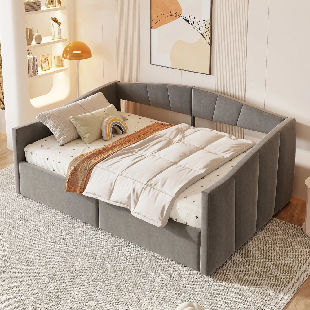 Divano letto doppio 140x200cm - Xylo - grigio, velluto pelle, classico