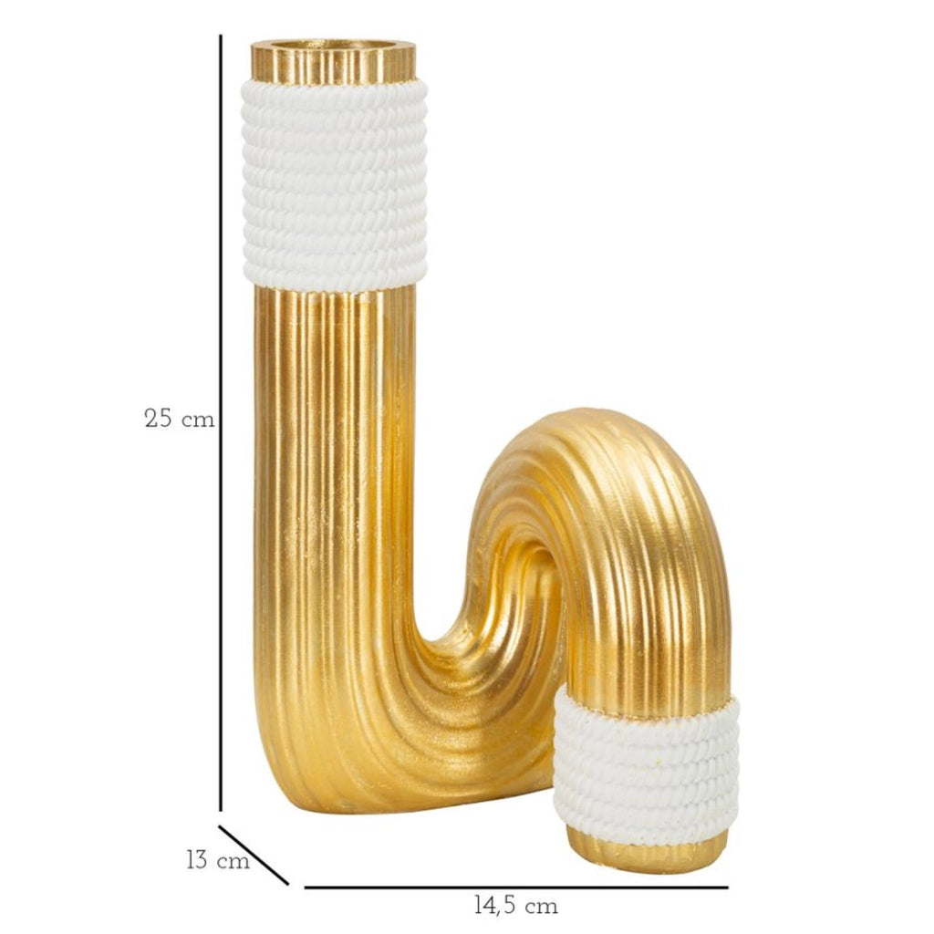 Vaso Bann Big bianco e oro in resina 14,5x25 cm