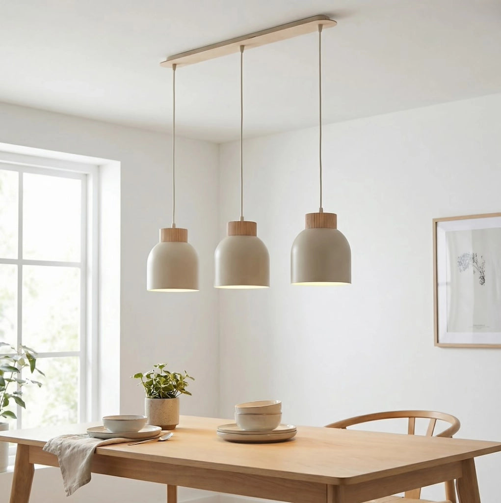 Lampada sospesa VIGO beige legno 3xE27 Emibig